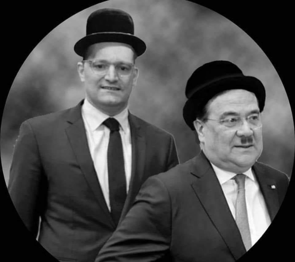 Maskenskandal in der CDU7CSU, https://www.zeit.de/kultur/2021-01/spanische-grippe-pandemie-corona-geschichte-gesundheitskrise-ute-frevert?Jens Spahn und Armin Laschet als Stan und Laurel